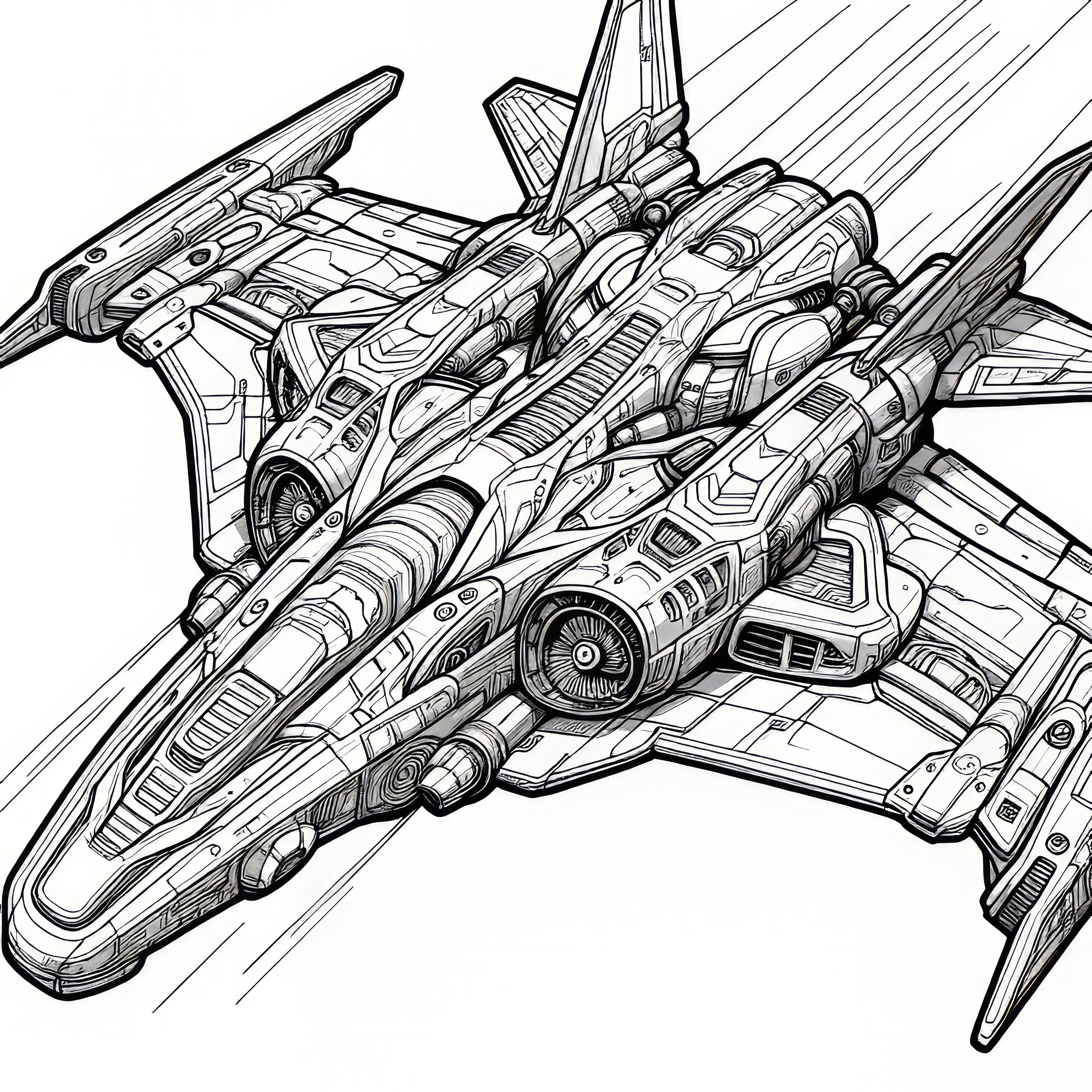 Futuristic space fighter as a coloring picture (Free)