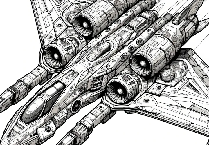 Futuristic spaceship: Coloring picture for download (Free)