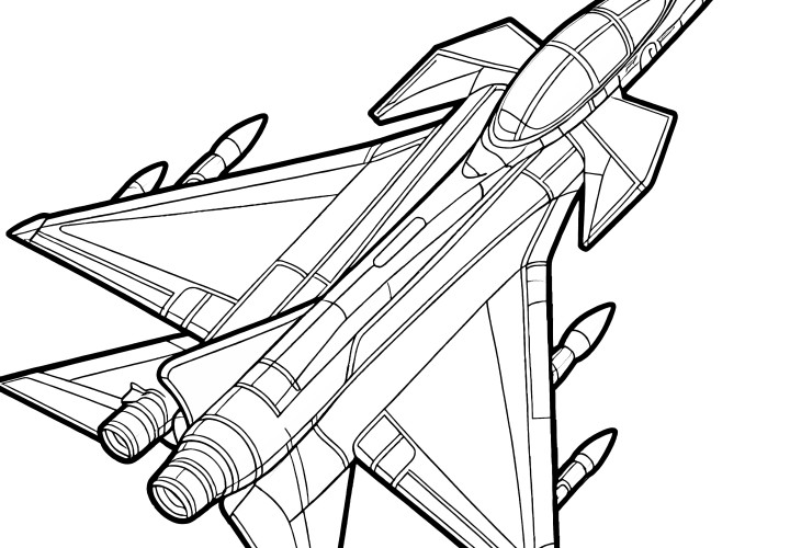 Avião de combate: página para colorir simples para descarregar (gratuito)