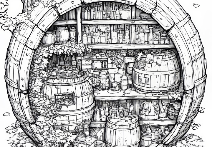 Old barrel: coloring book for painting (Free)