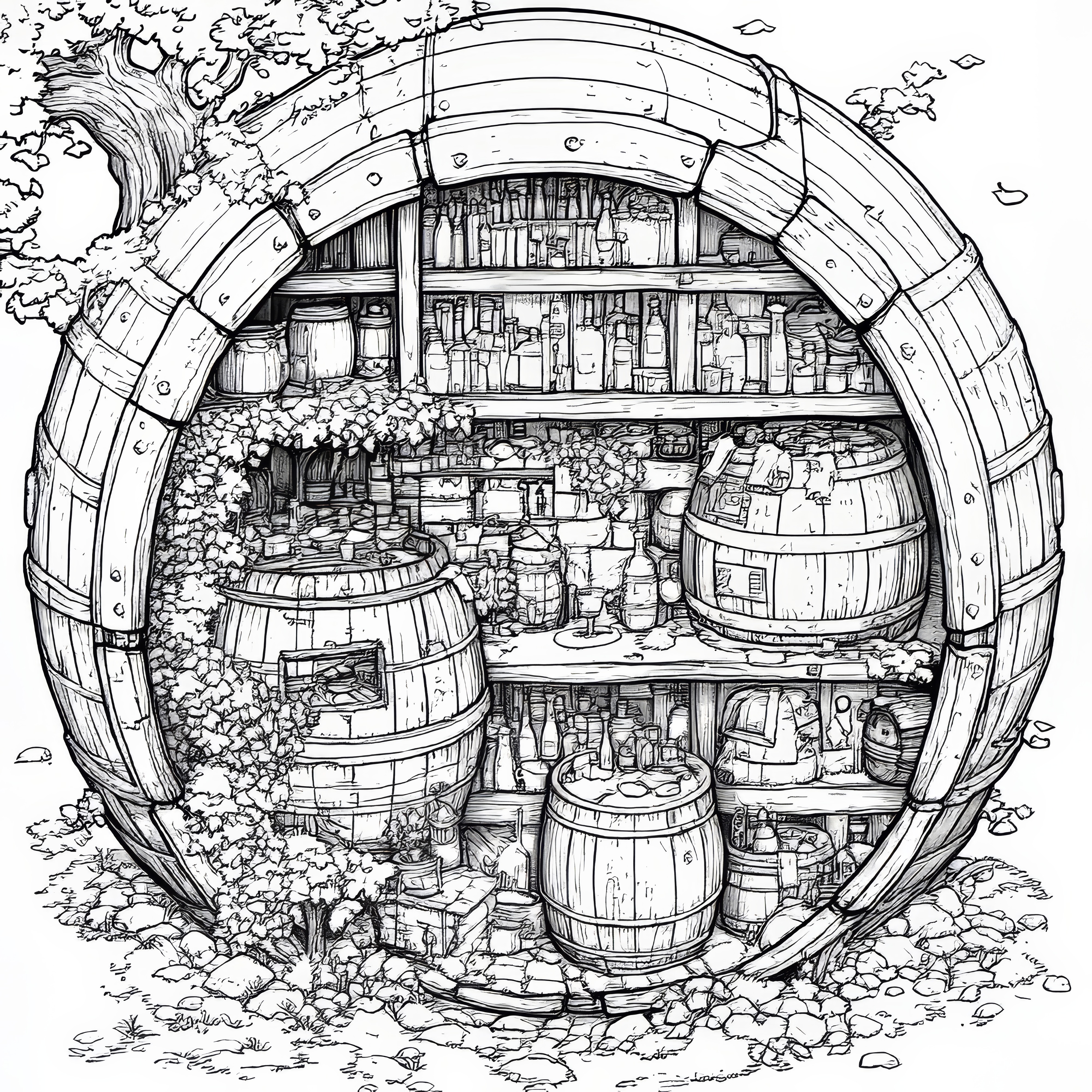 Old barrel: hidden object coloring page (free)