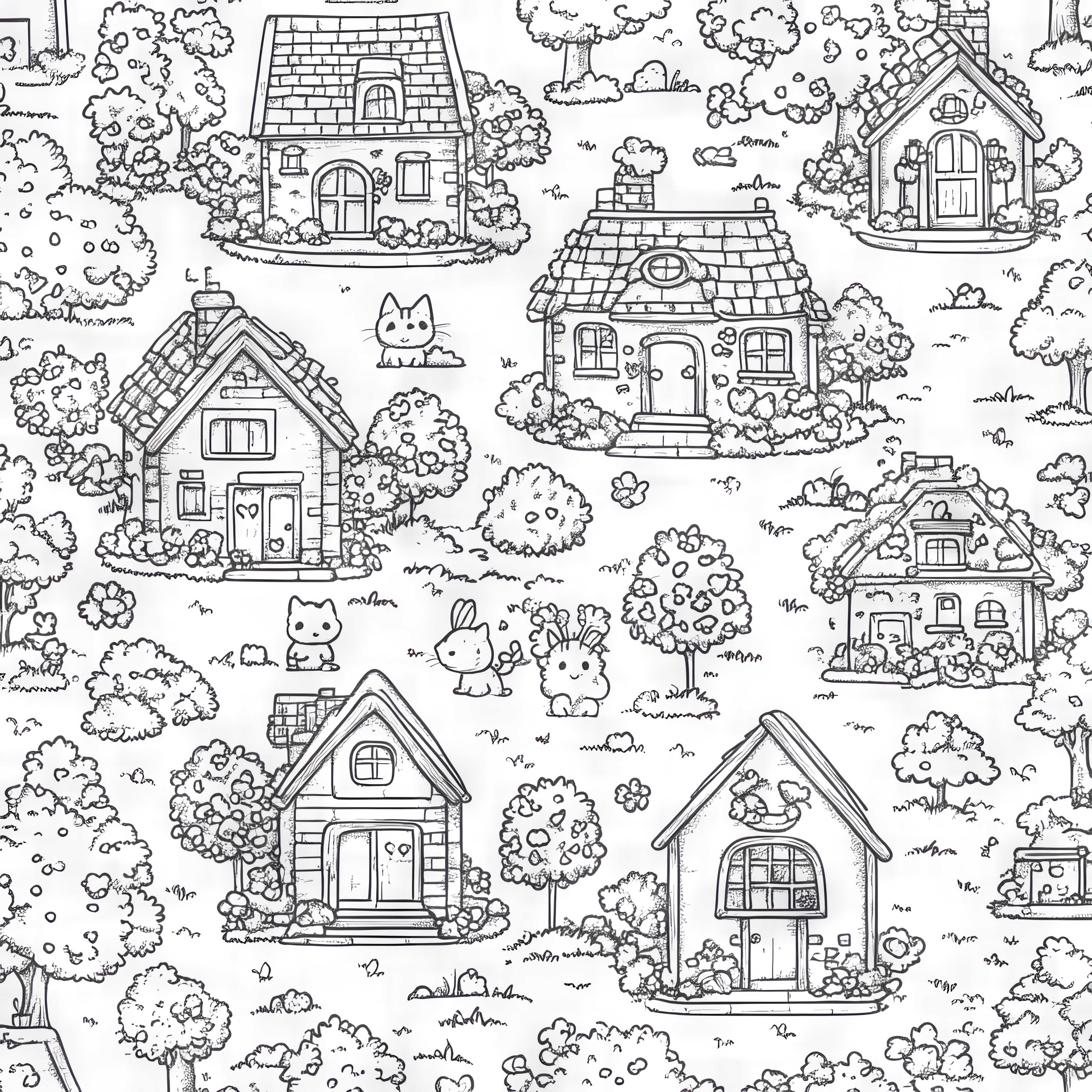 Trees and houses: Hidden picture for coloring (free)