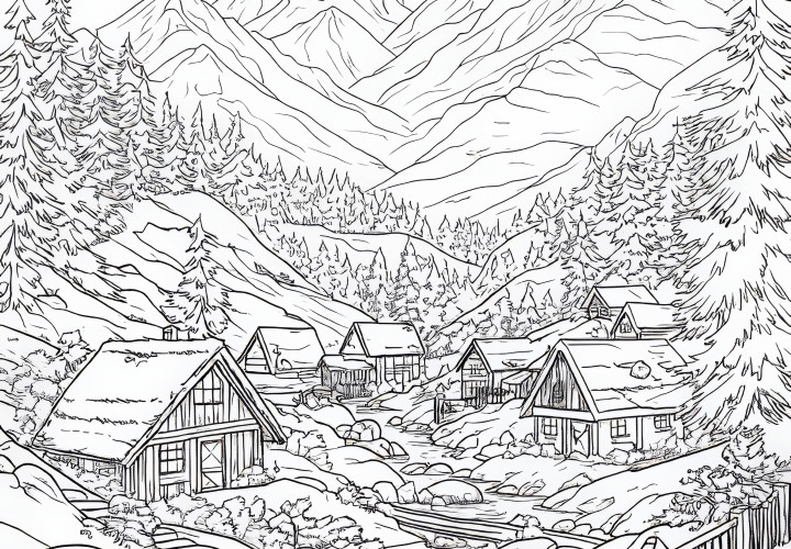 Paysage de montagne image à colorier (Gratuit)