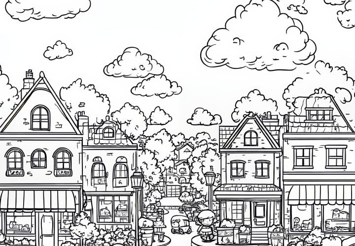 Houses in the city: Hidden object picture to color (Free)