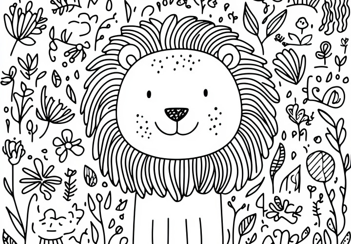 Cute lion in the hidden object picture: Free coloring page