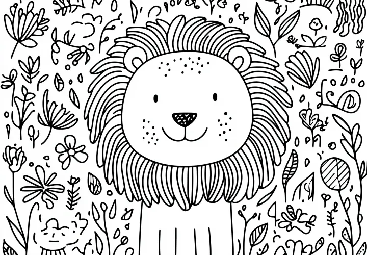 Mignon lion dans une image cachée : coloriage gratuit