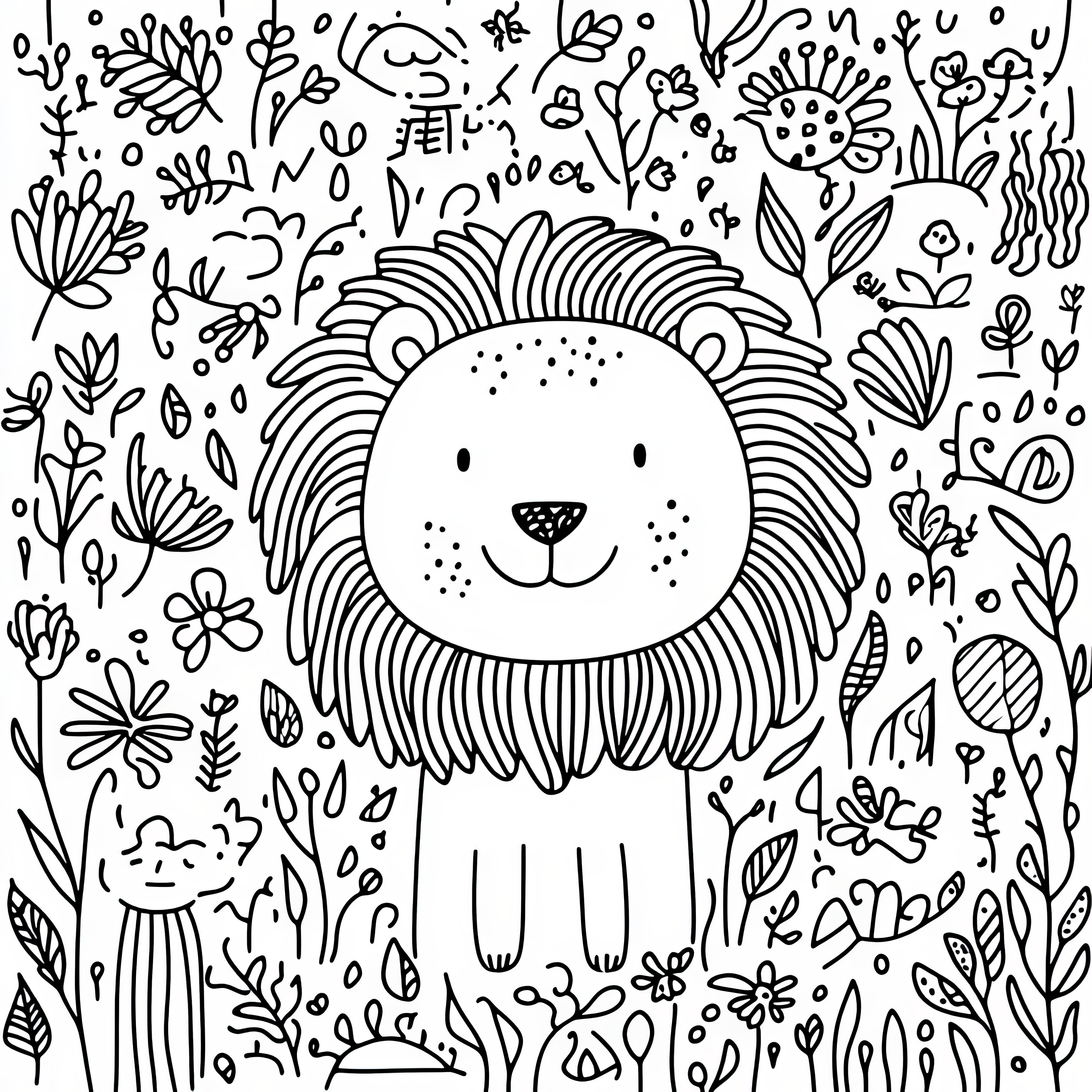 Cute lion in a hidden object picture: Free coloring page