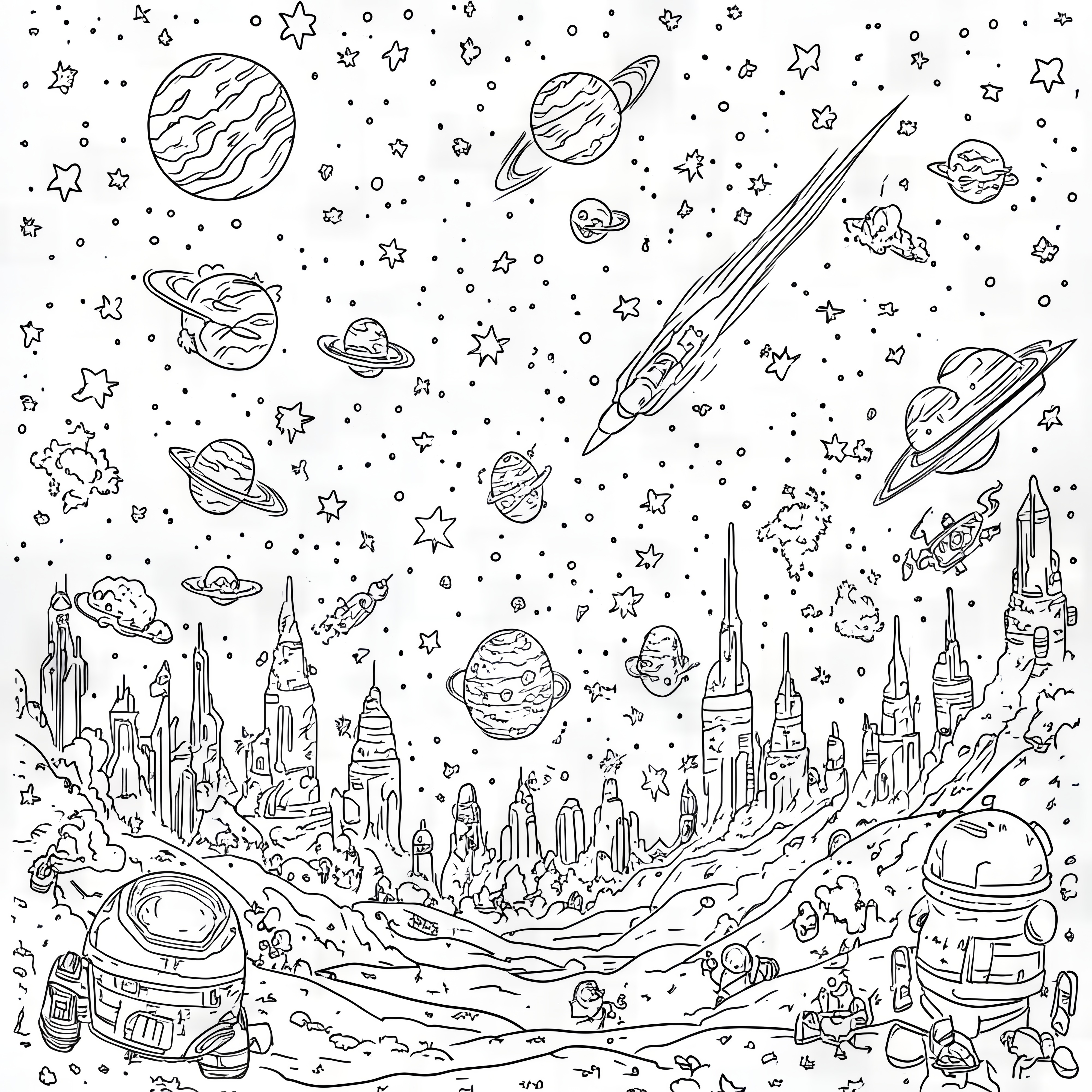 Universe as a hidden object picture: coloring page to download (free)