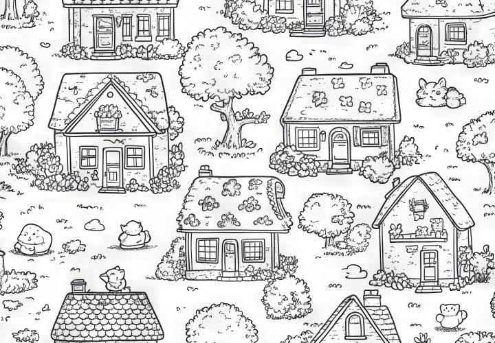 Different houses: Hidden picture for free coloring