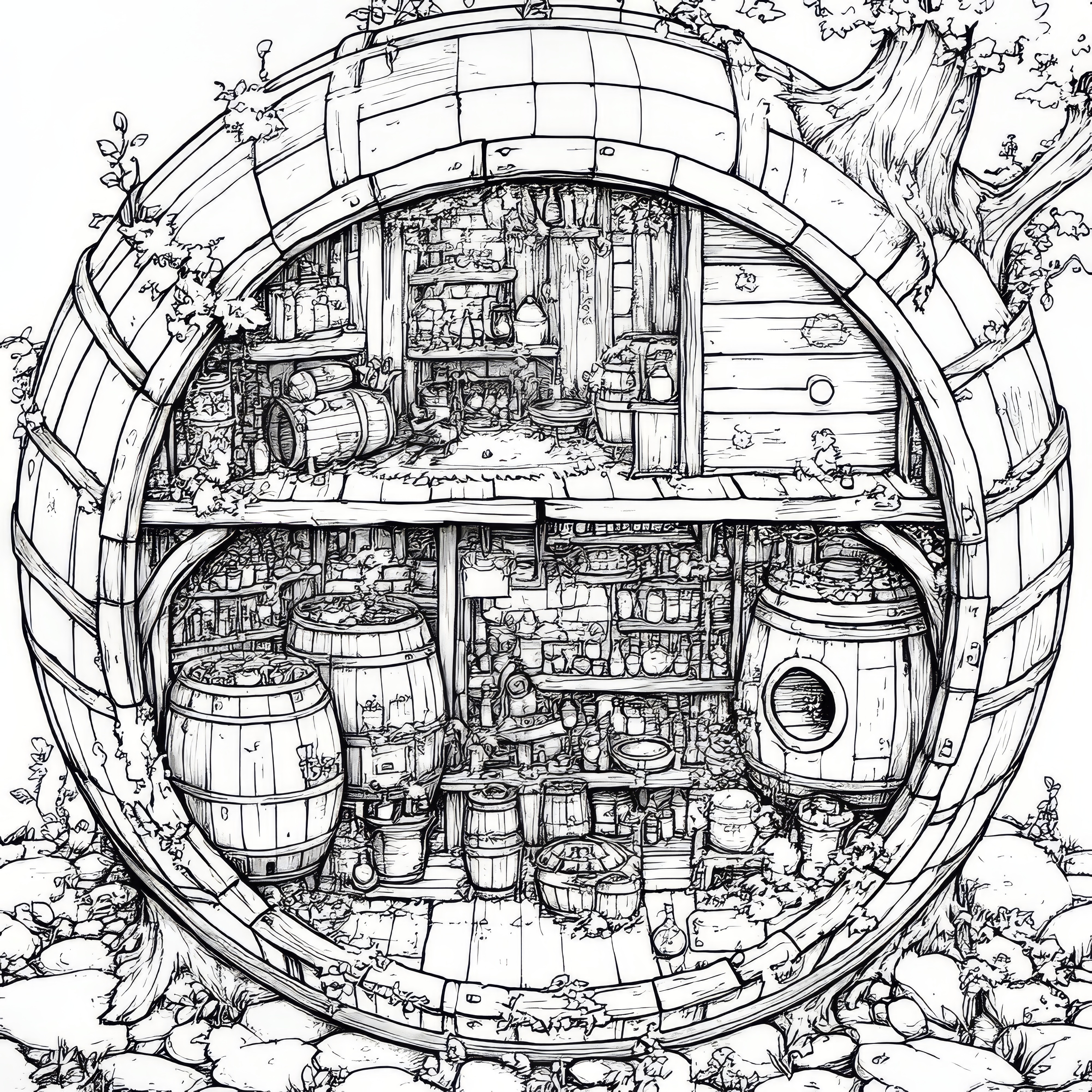 Tonneau de vin en tant qu'image fouillie : Coloriage à télécharger (Gratuit)