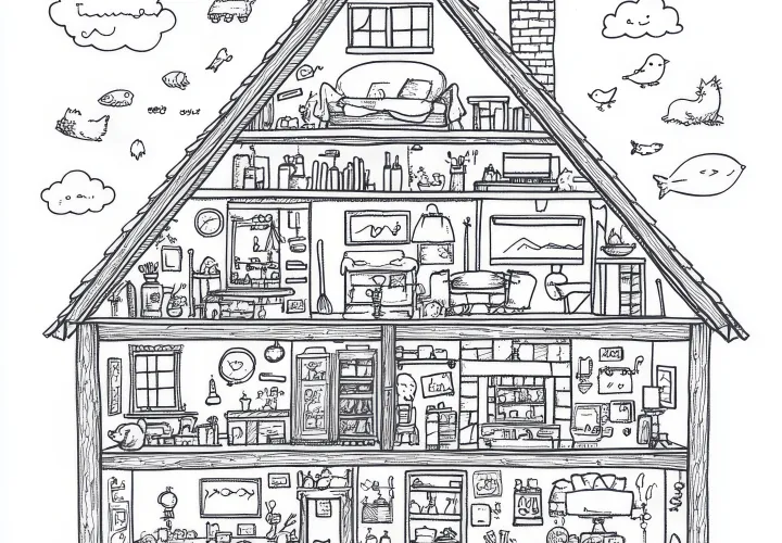 Maison d'habitation comme image foisonnante : coloriage à télécharger (gratuit)