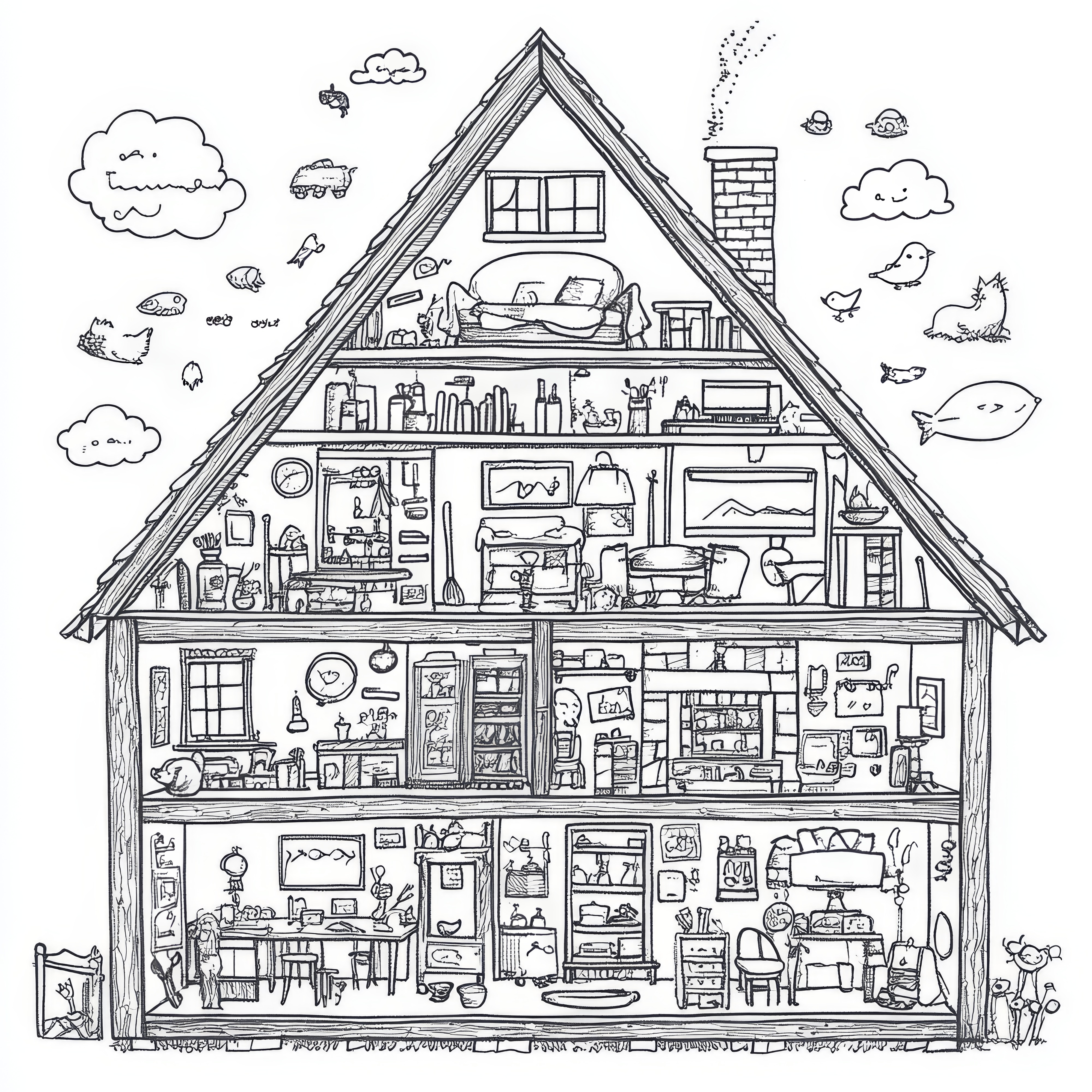 Residential building as a busy picture: Coloring picture for download (Free)