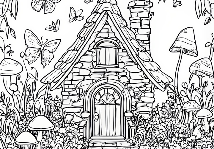 Dwarf house as a hidden object picture: Enchanting coloring picture to download (Free)