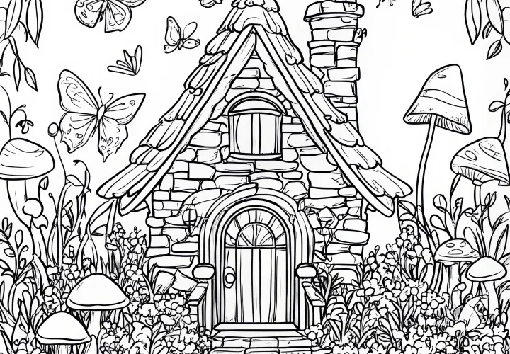 Maison de nains comme image cachée : Coloriage enchanteur à télécharger (Gratuit)