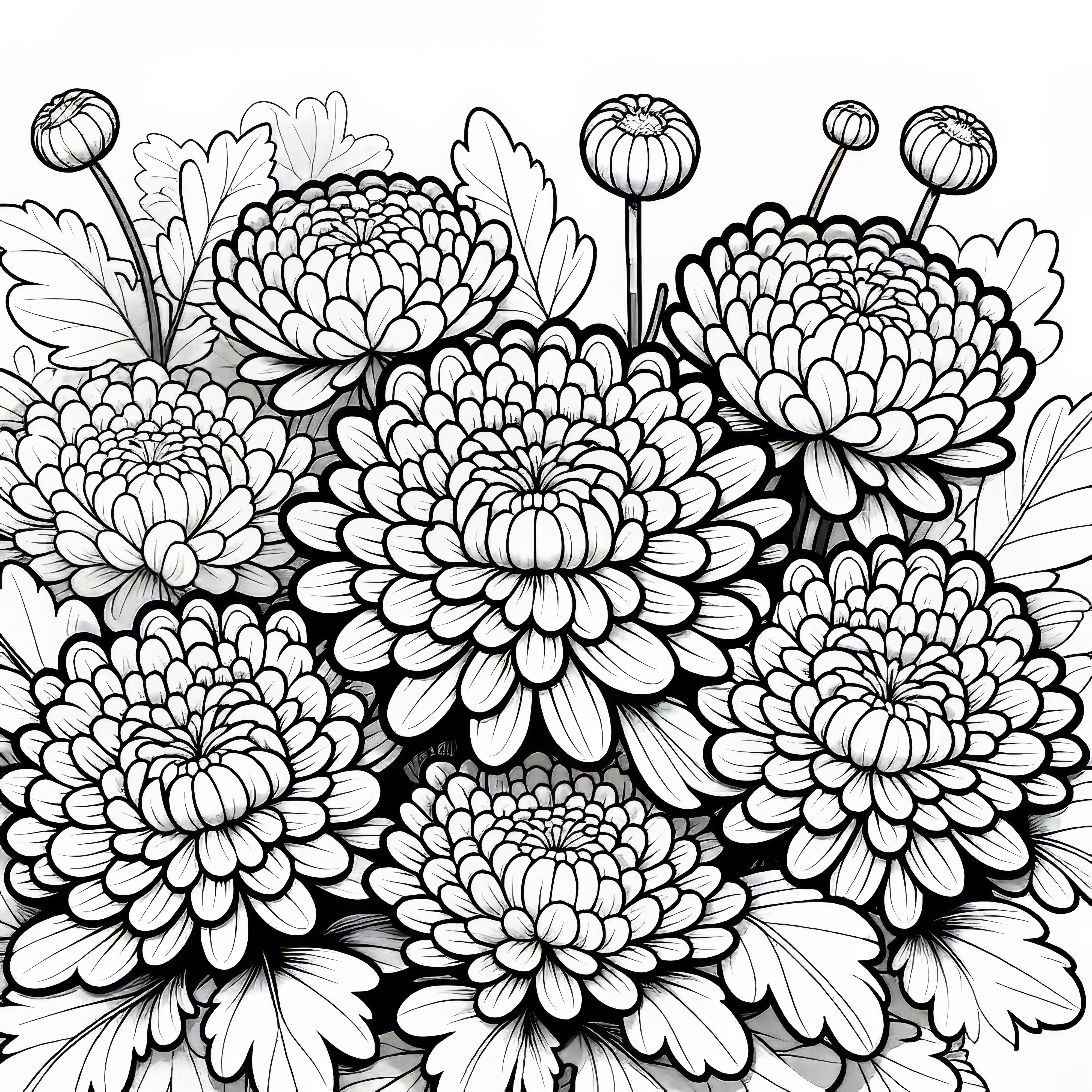 Chrysanthemum Flowers: Free Coloring Page