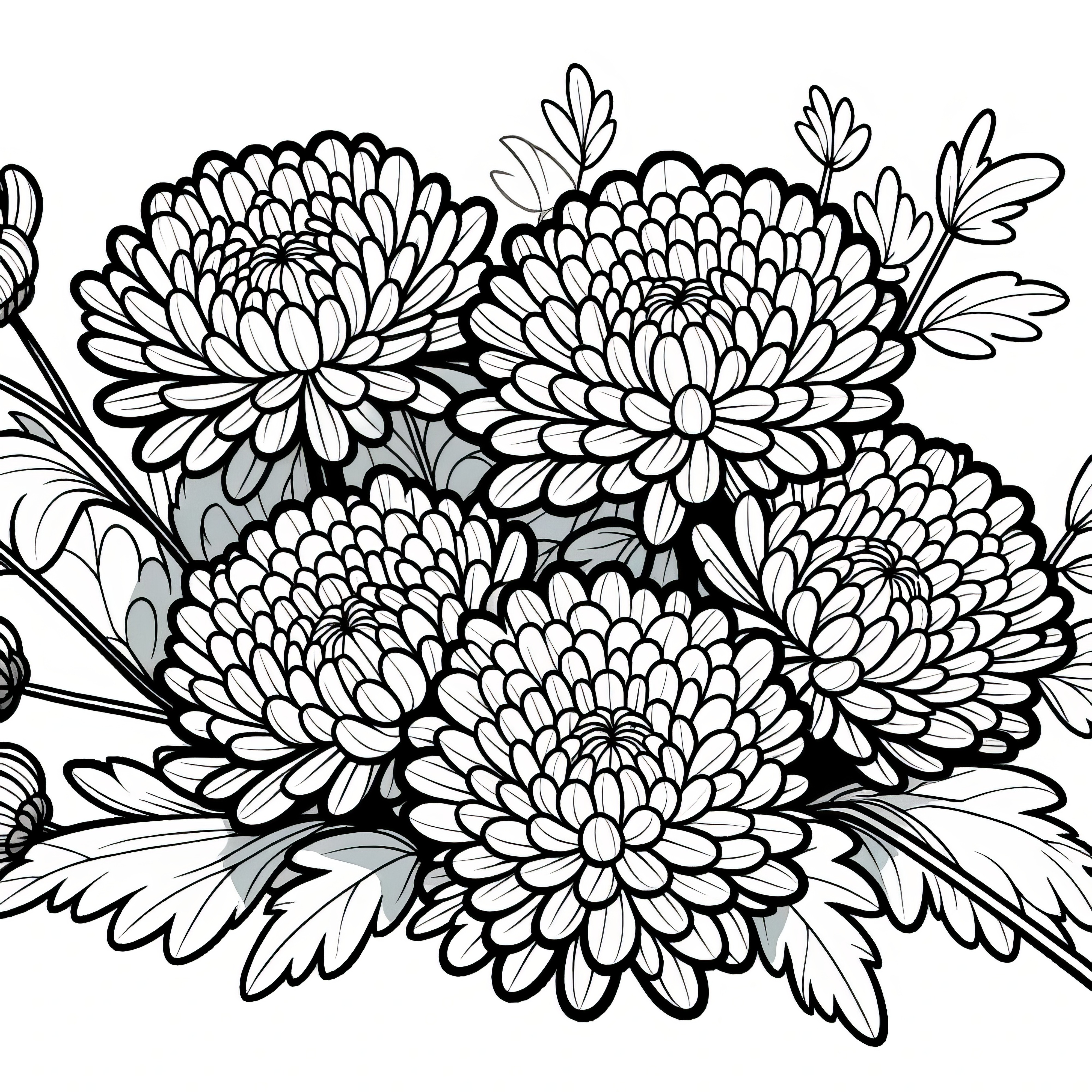 Wunderschöne Chrysanthemen Blumen zum Ausmalen (Kostenlos)