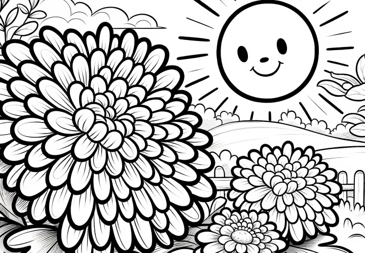 Chrysanthemum with a big bloom to color (Free)