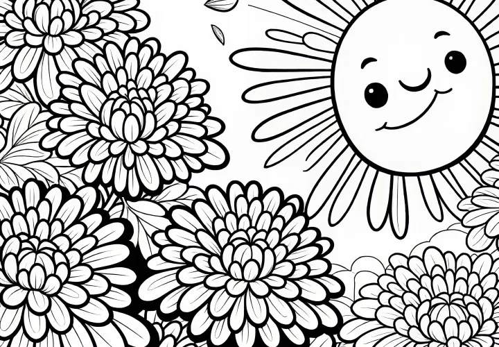 Beautiful chrysanthemum flowers to color: Free coloring picture