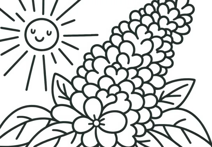 Lilac blossoms in the sun: Coloring picture for children (Free)