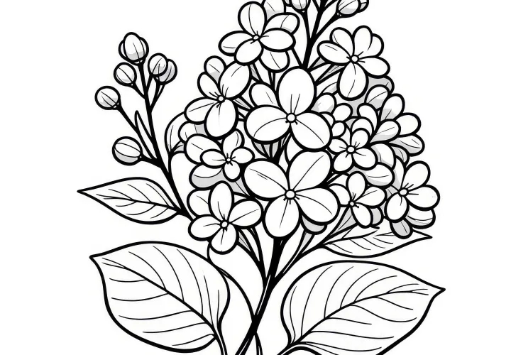 Delicate lilac blossom coloring page (free)