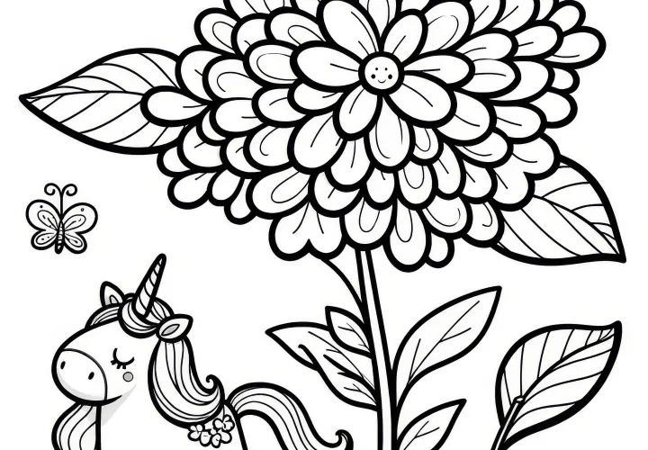 Lilac with relaxed unicorn: Coloring page (Free)