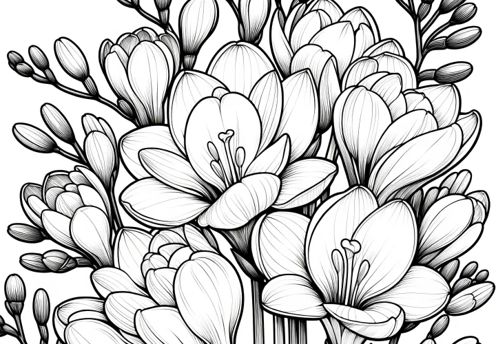 Detailed freesia flowers for coloring (free)