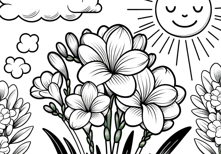 Download freesia flower with blossoms as a coloring picture for free