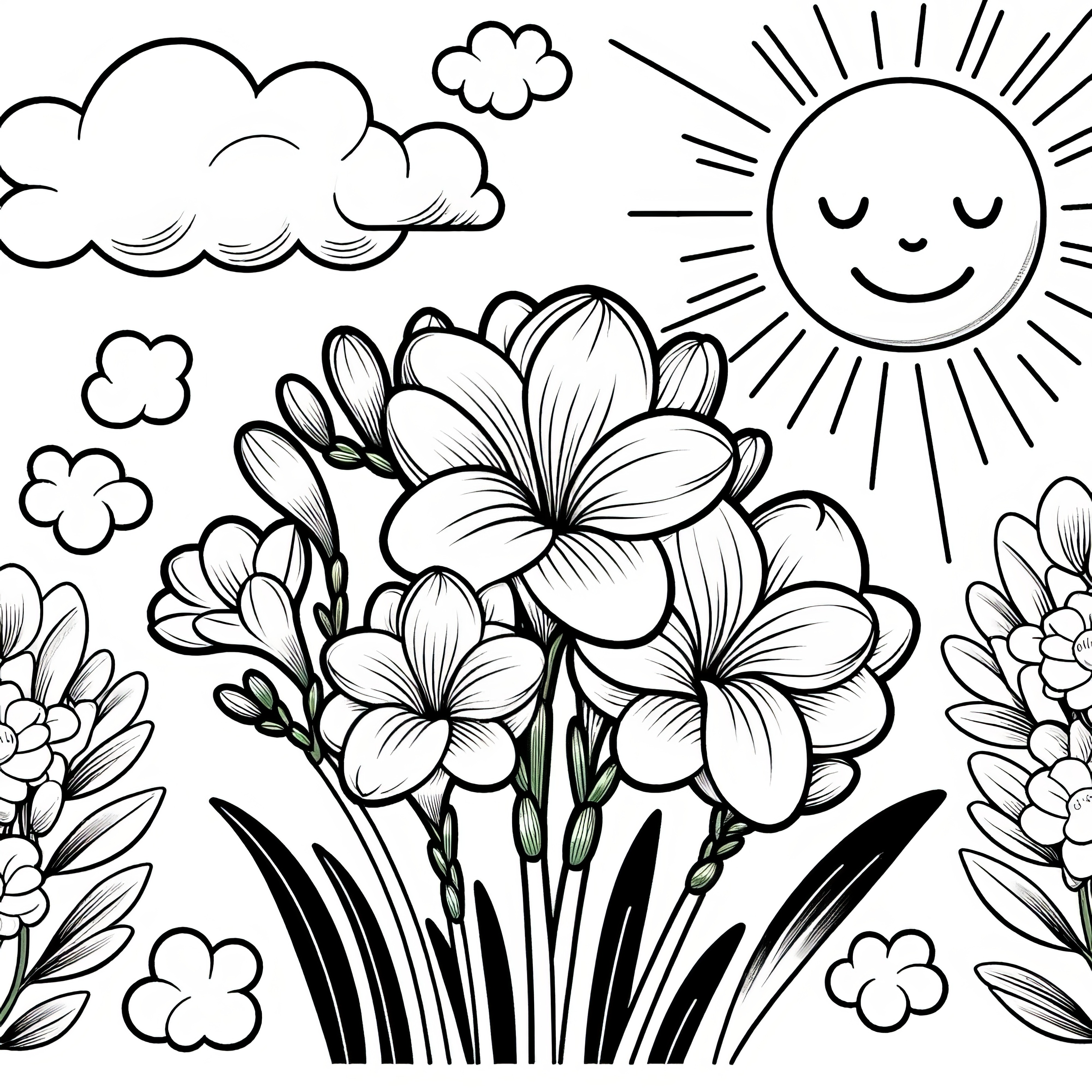 Téléchargez gratuitement un dessin de fleurs de freesia avec des fleurs à colorier