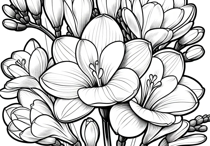 Beautiful freesias as a coloring page (Free)