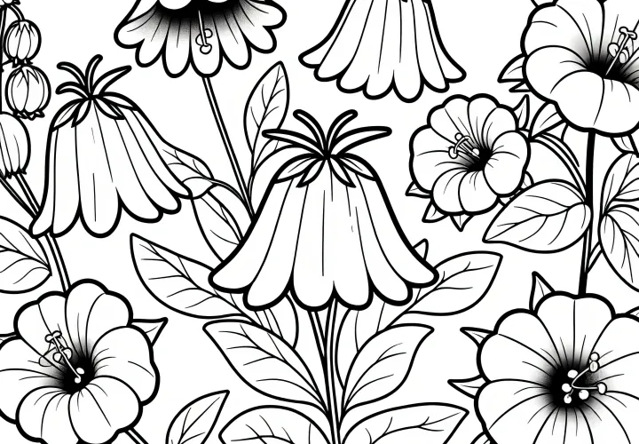 Campainhas em plena floração: imagem para colorir a descarregar (gratuito)