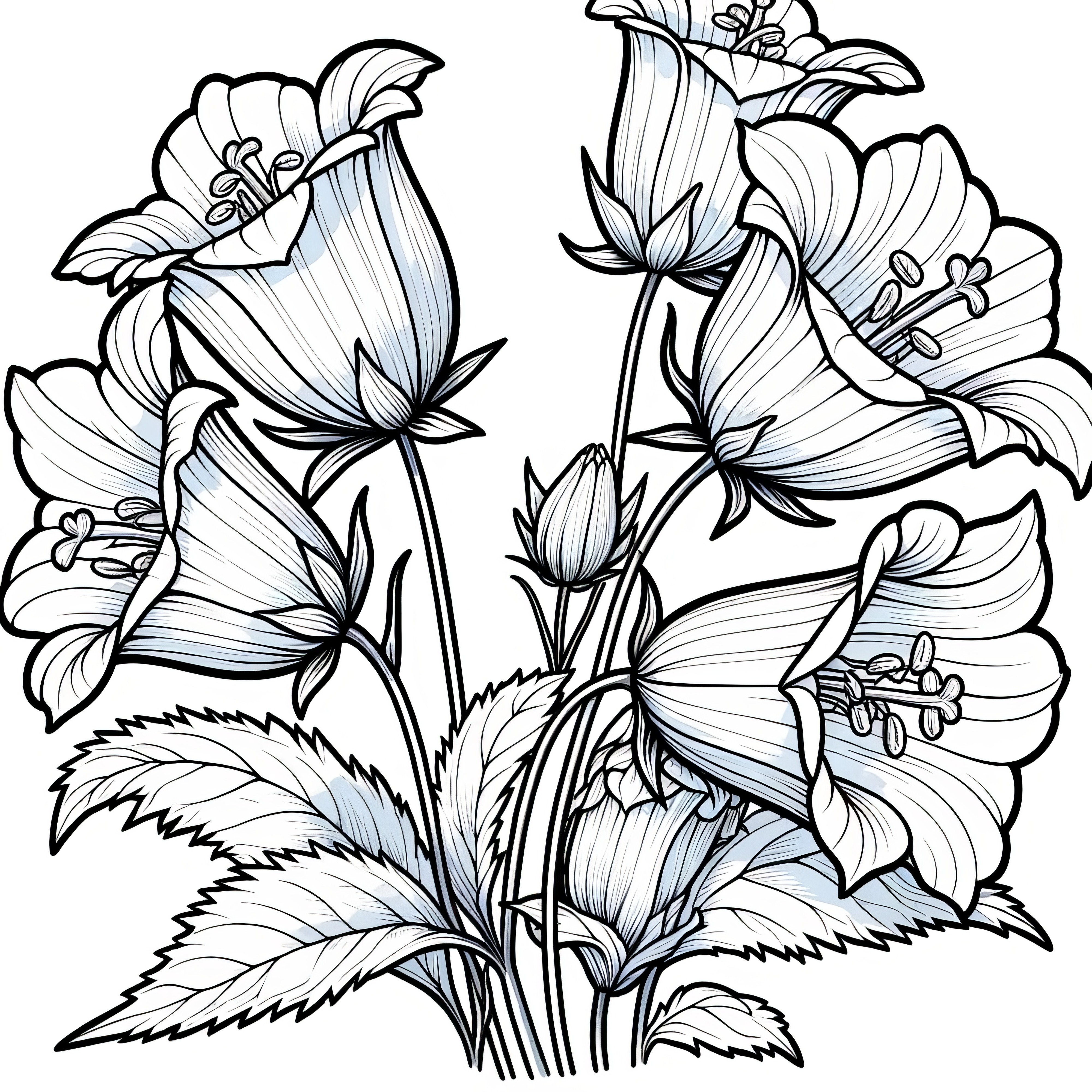 Bellflowers flowers: Coloring picture for download (Free)