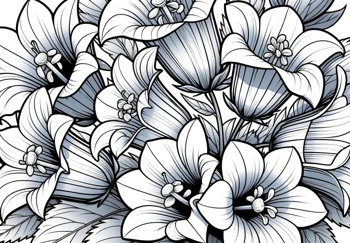 Bellflower blossoms: Realistic coloring page (Free)