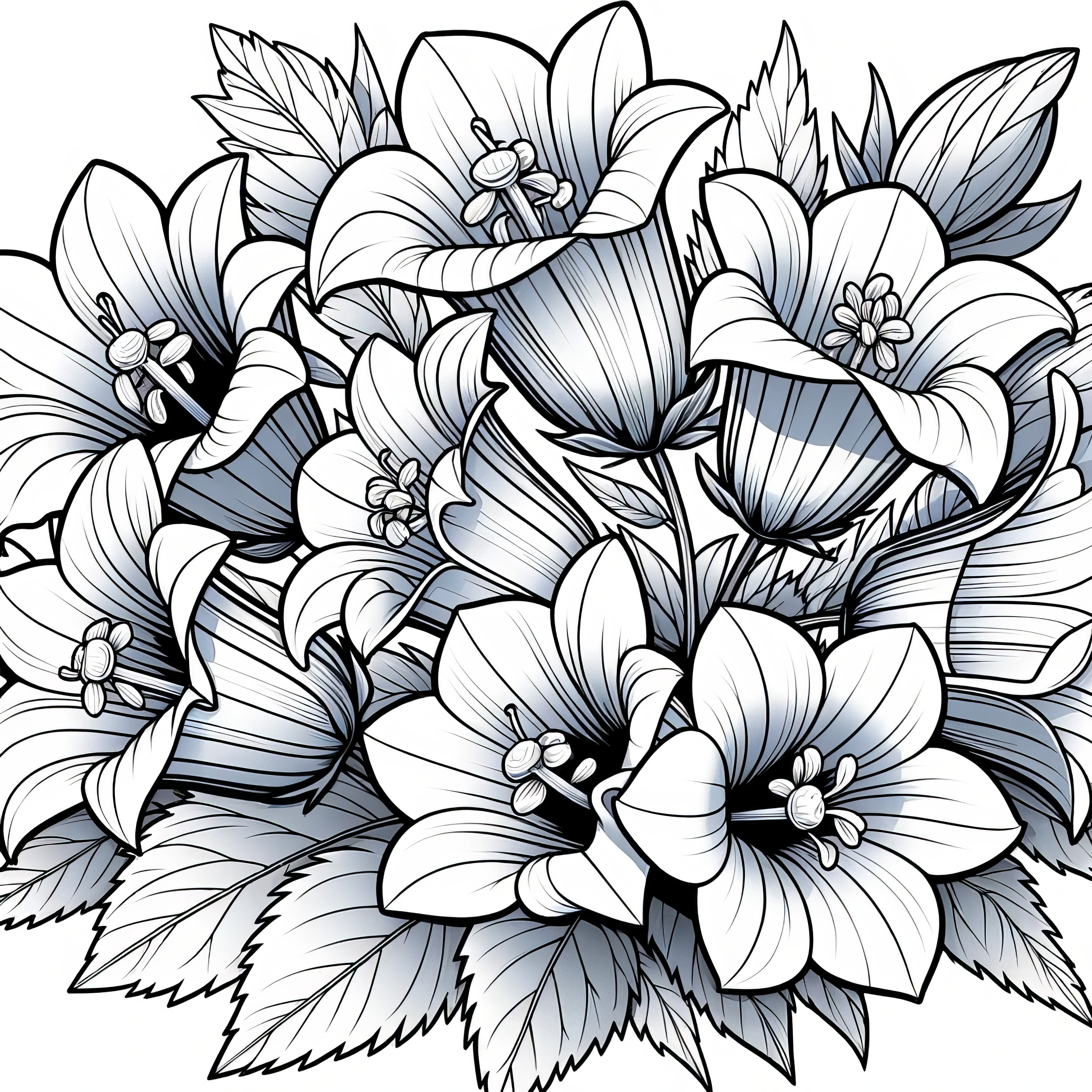 Bellflower flowers: Realistic coloring page (Free)