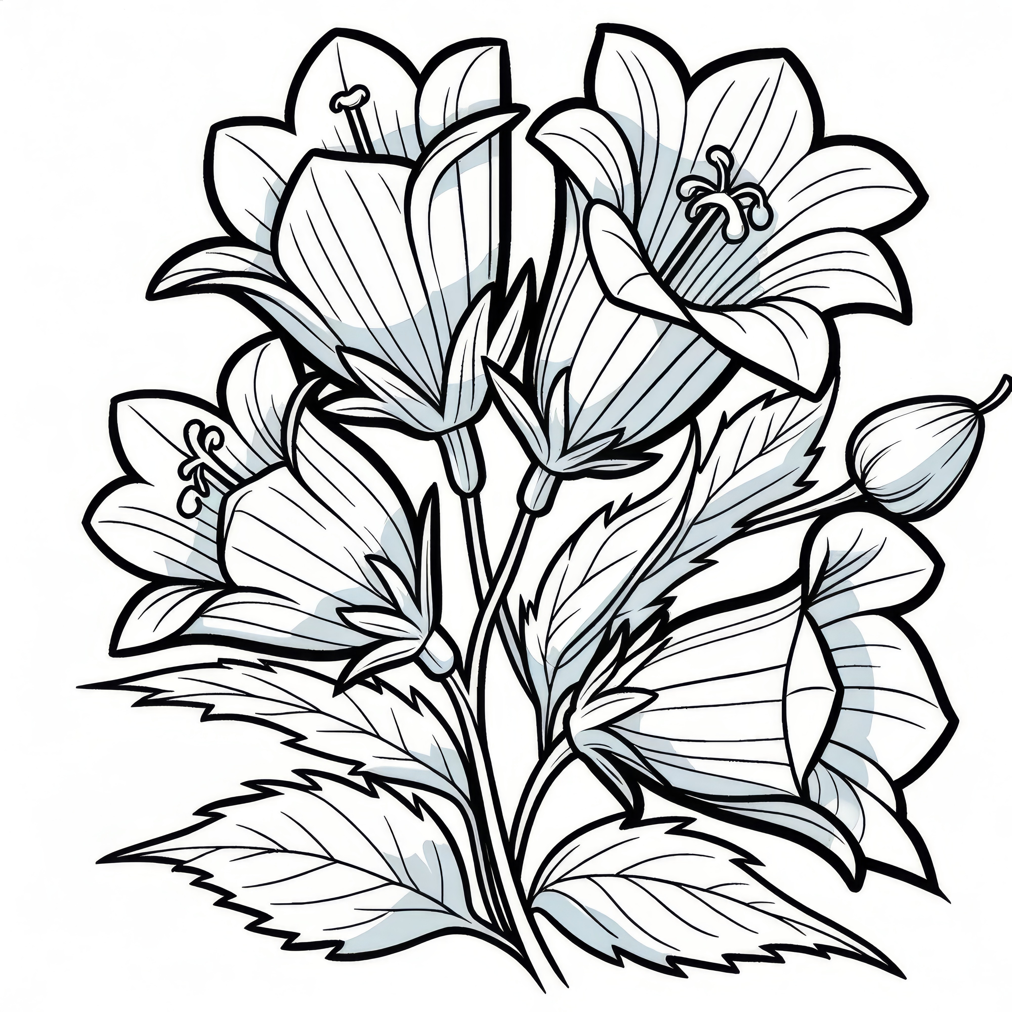 Bellflowers with full blossoms: Coloring page to download (Free)