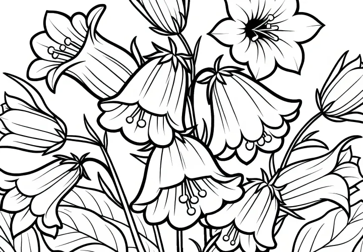 Bluebell flower blossoms to color: Simple coloring page for download (Free)