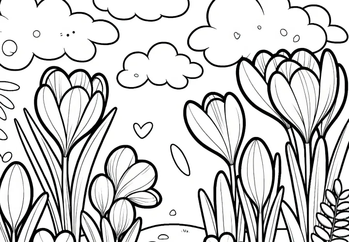 Crocuses in the meadow: Free coloring picture to download