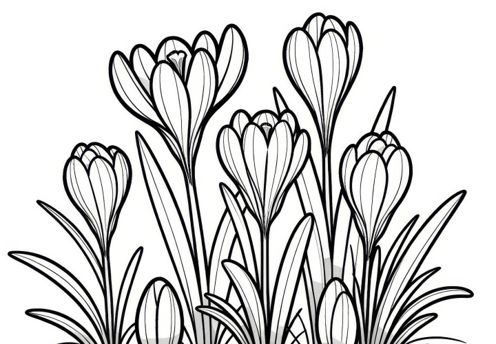 Crocus como página para colorir simples: grátis para descarregar