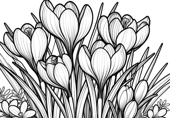 Crocuses in bloom: coloring page to download (free)