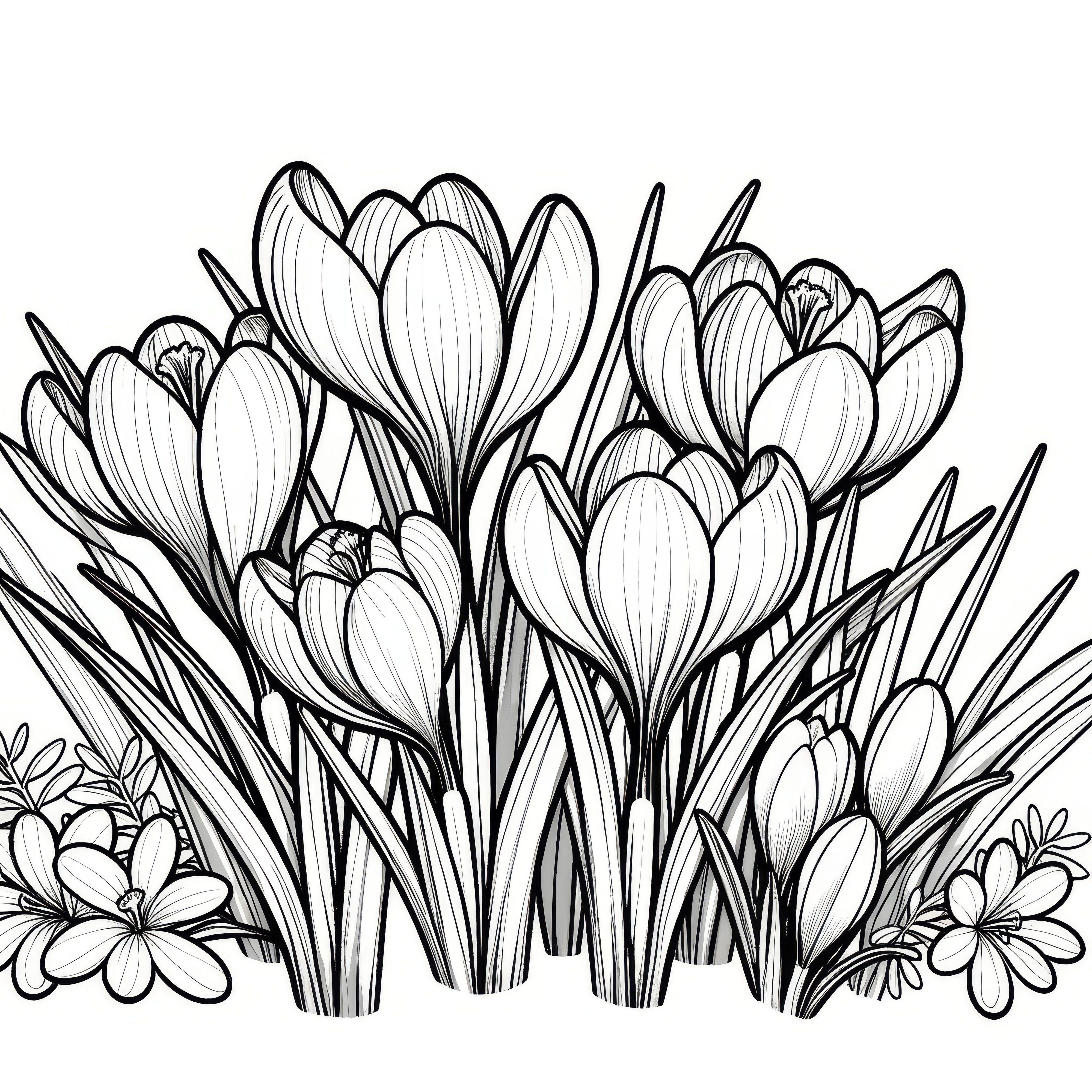 Crocuses in bloom: Coloring page to download (Free)