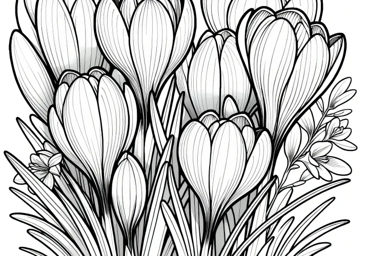 Crocuses as a lifelike coloring picture: Free to download