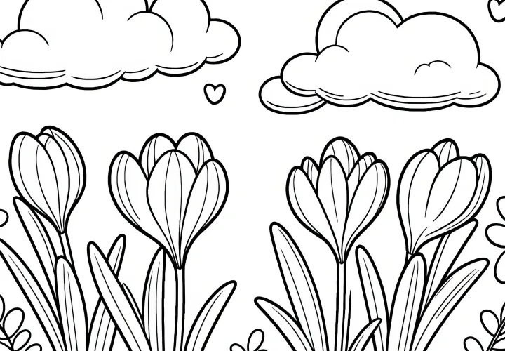 Açafrões e nuvens para colorir: imagem para colorir grátis