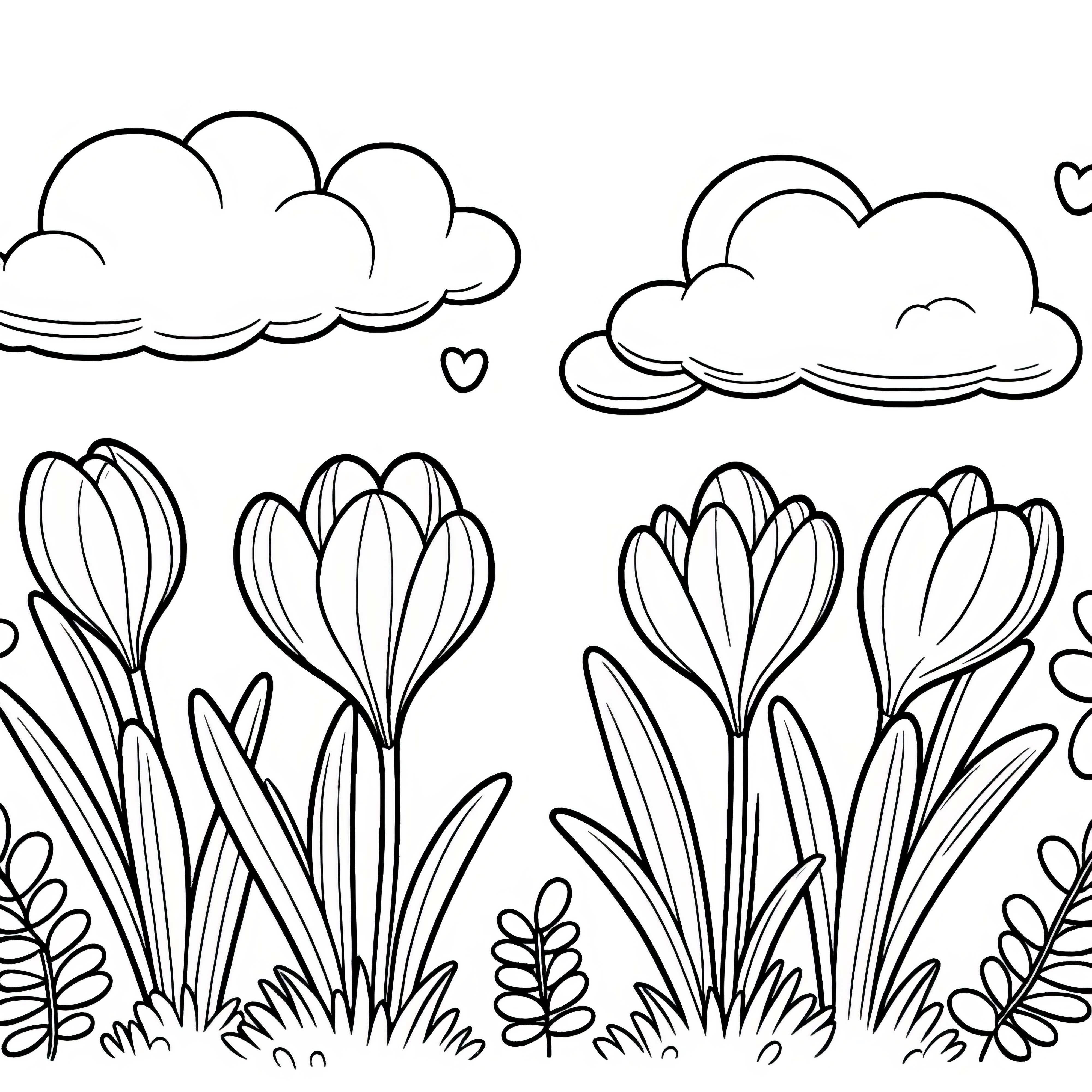 Crocuses and clouds to color: Free coloring picture