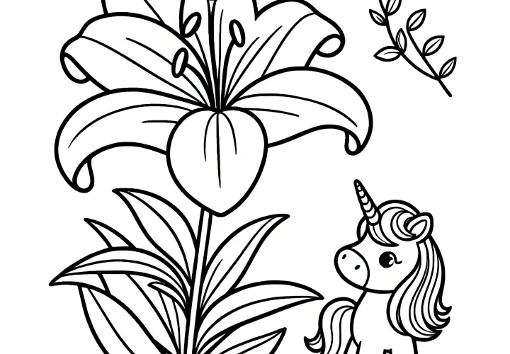 Lily and Unicorn: Simple coloring page for children (Free)