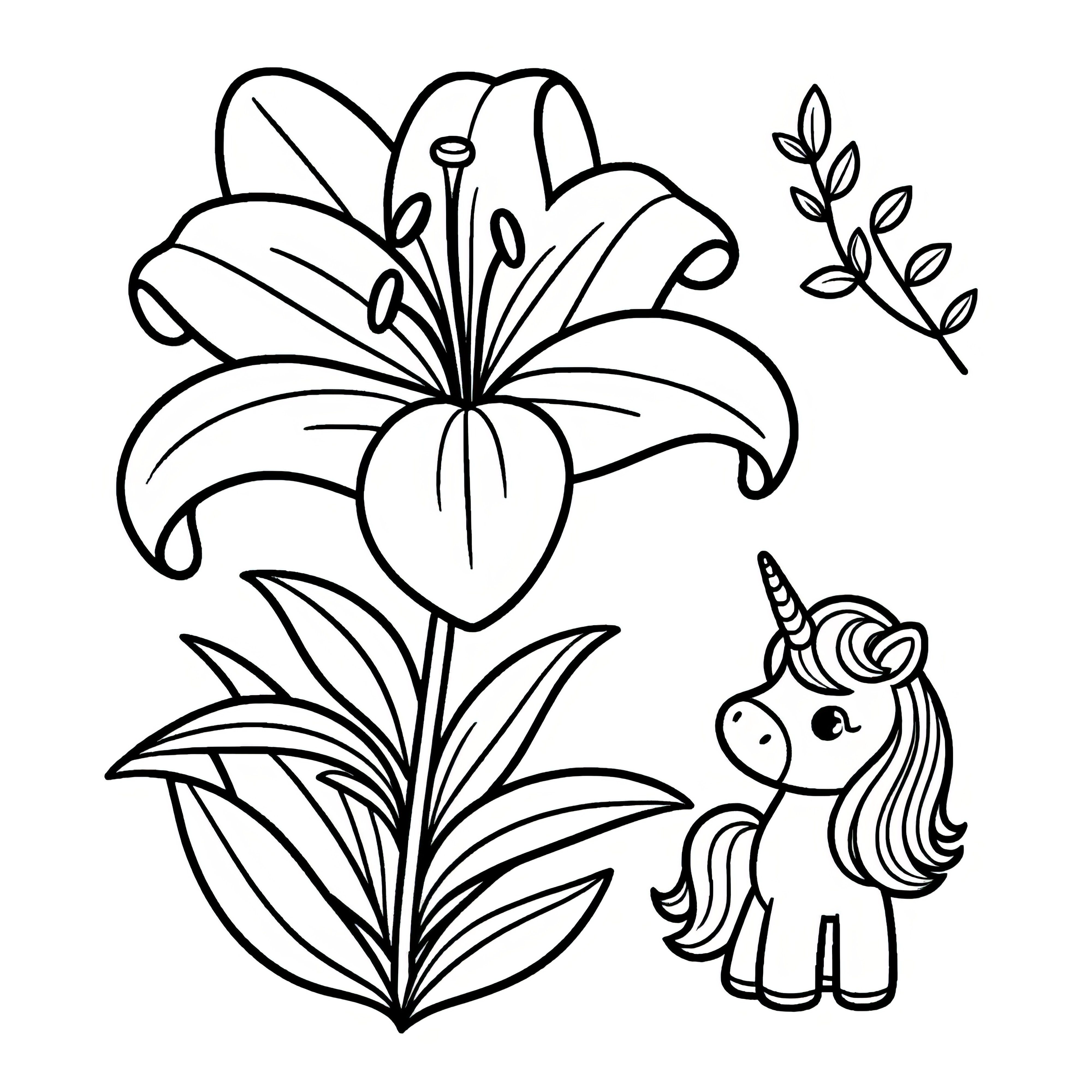 Lily and Unicorn: Simple coloring page for children (Free)