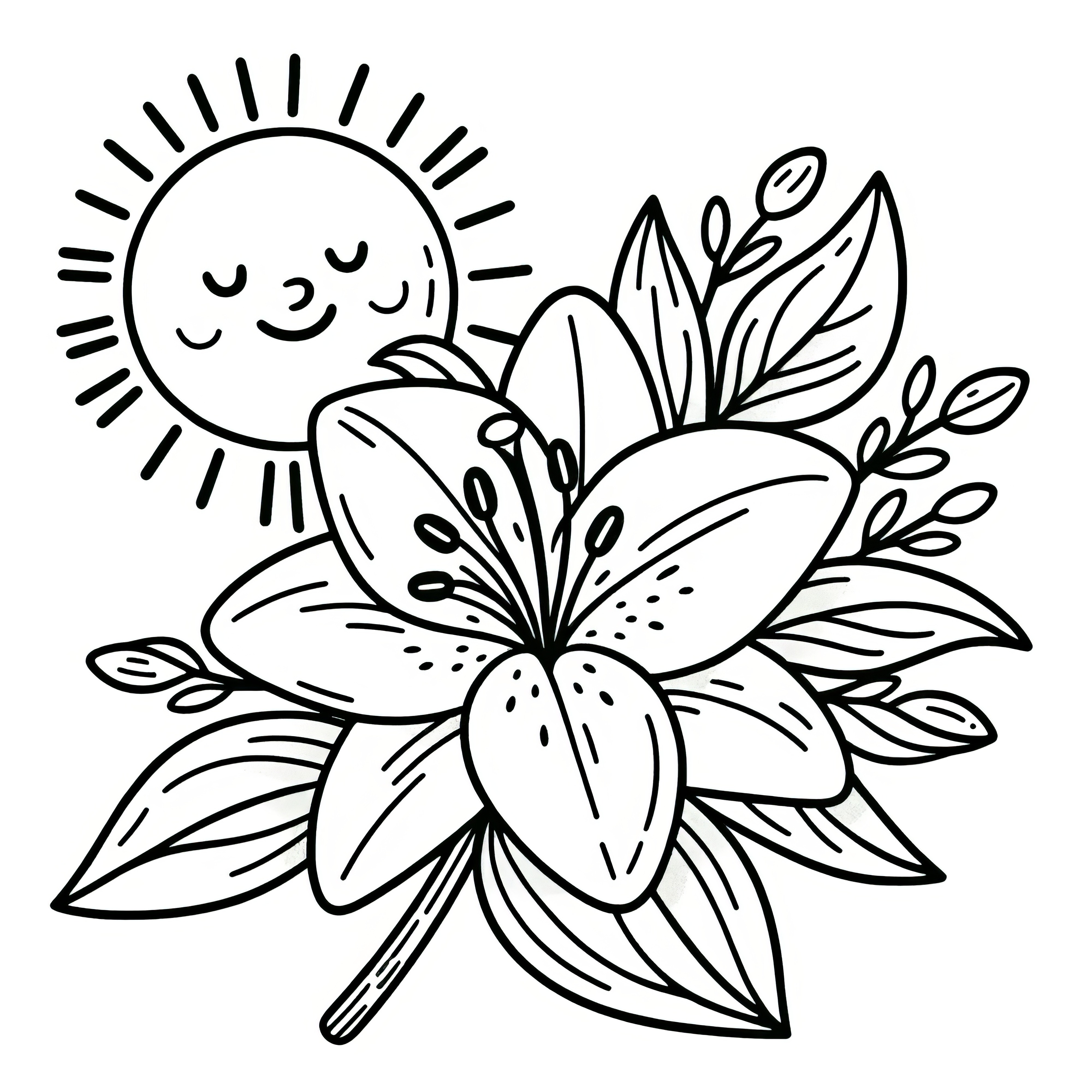 Lily blossom with sunbeams for coloring (Free)