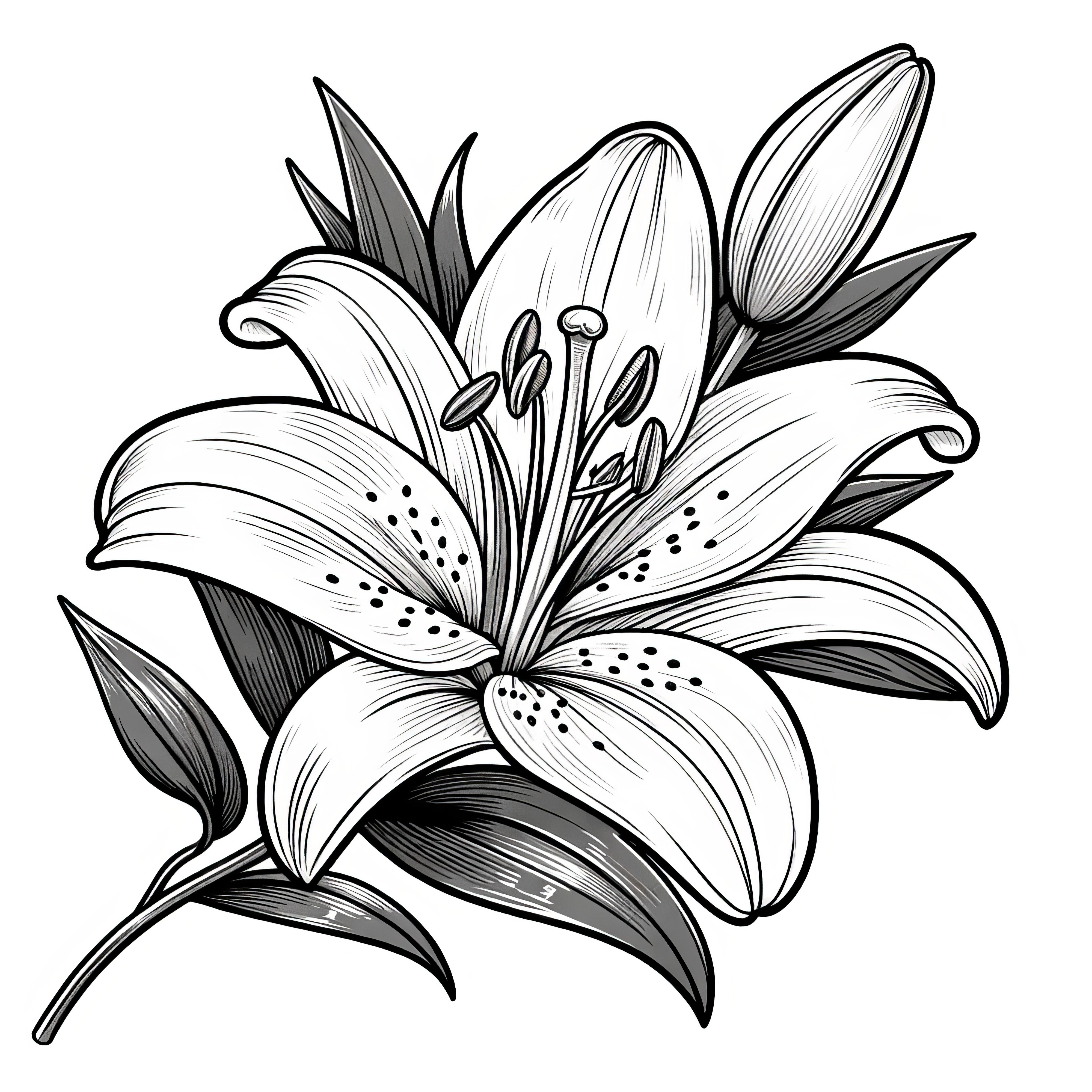 Beautiful lily blossom: Realistic coloring page (Free)