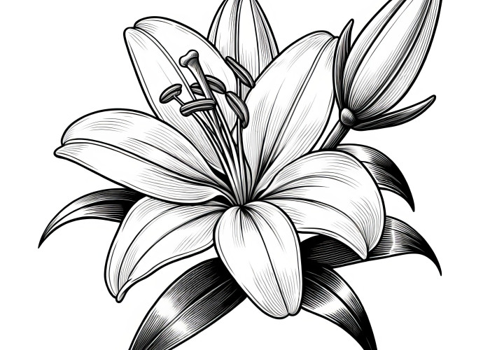 Magnificent lily bloom: Free coloring picture for download