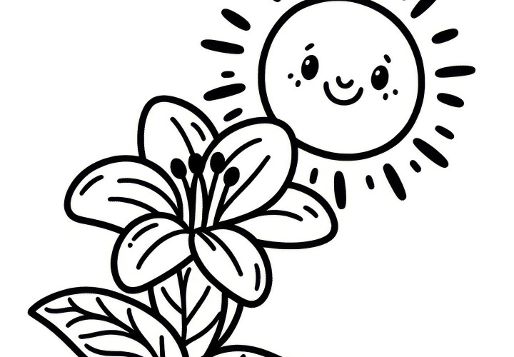 Lily blossom in the warm sun: Simple coloring page for download (free)