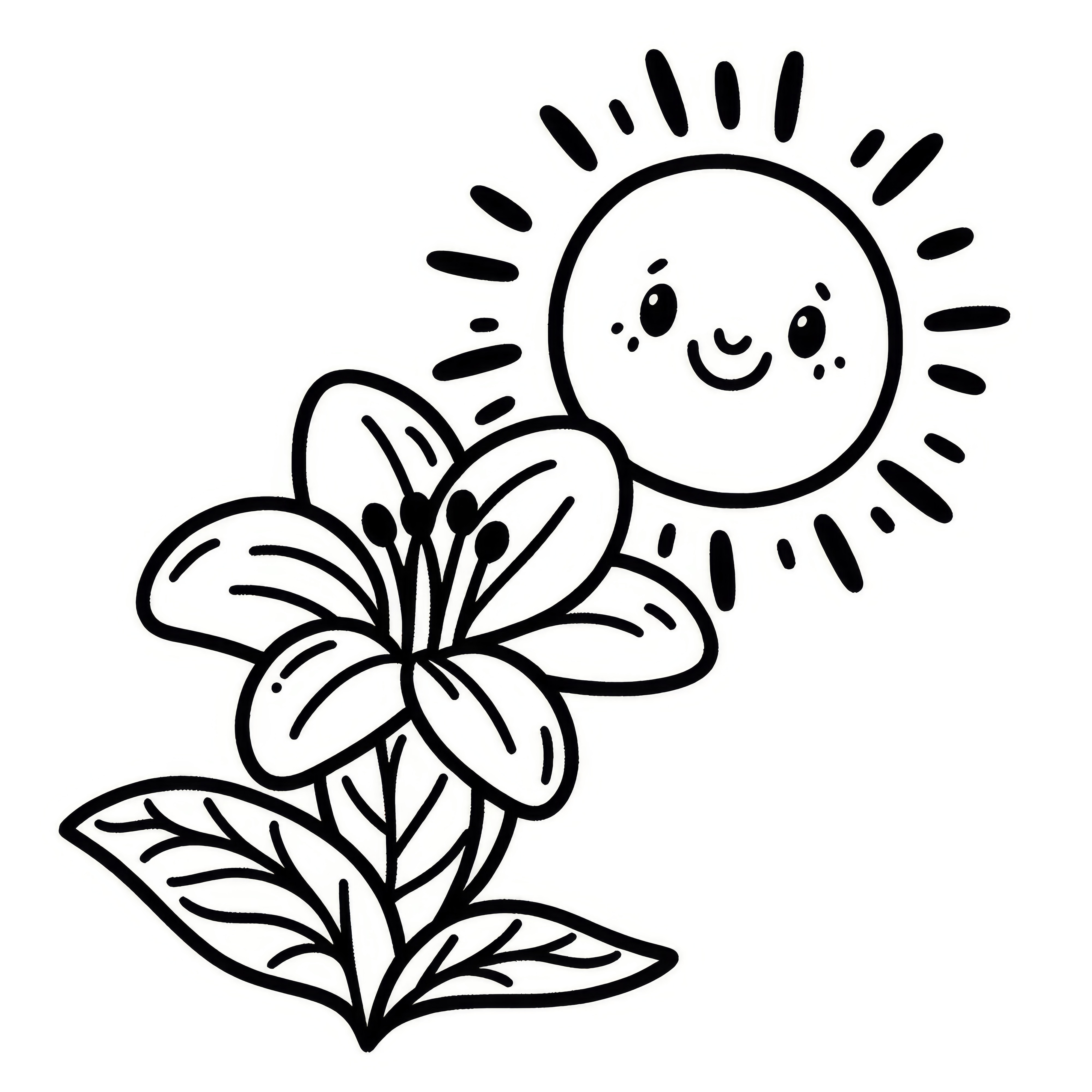 Lily blossom in the warm sun: simple coloring page for download (free)