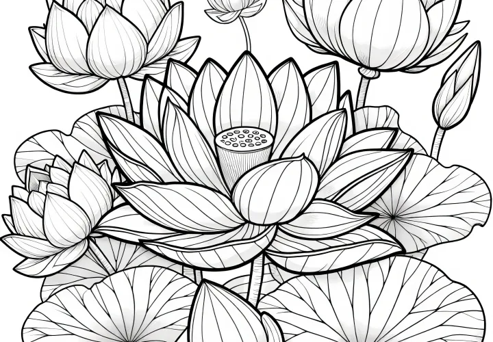 Lotus flower with large blossom: Free coloring picture for download (Free)